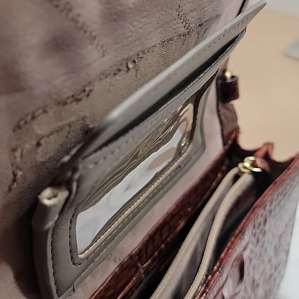 Brahmin's Genuine Leather Pecan Signature Crocodile Embossed Leather Handbag